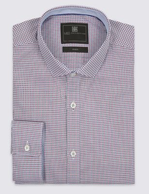 Cotton Rich Easy to Iron Tailored Fit Dobby Diamond Shirt
